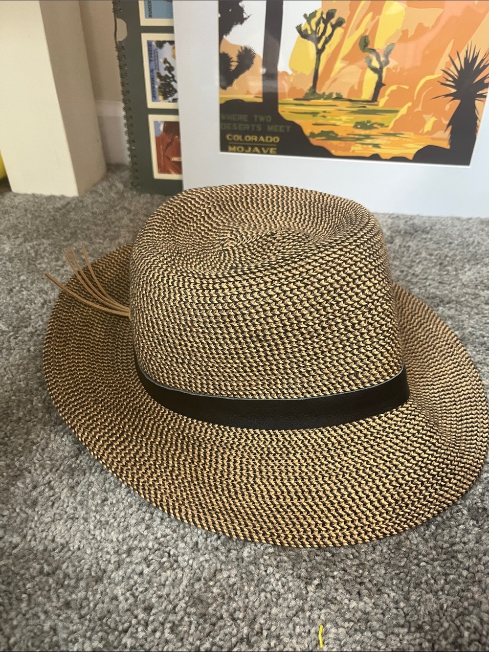 Sunday Afternoons Wide Brim Straw Cloche Hat Leather Band OS UPF 50 Protection